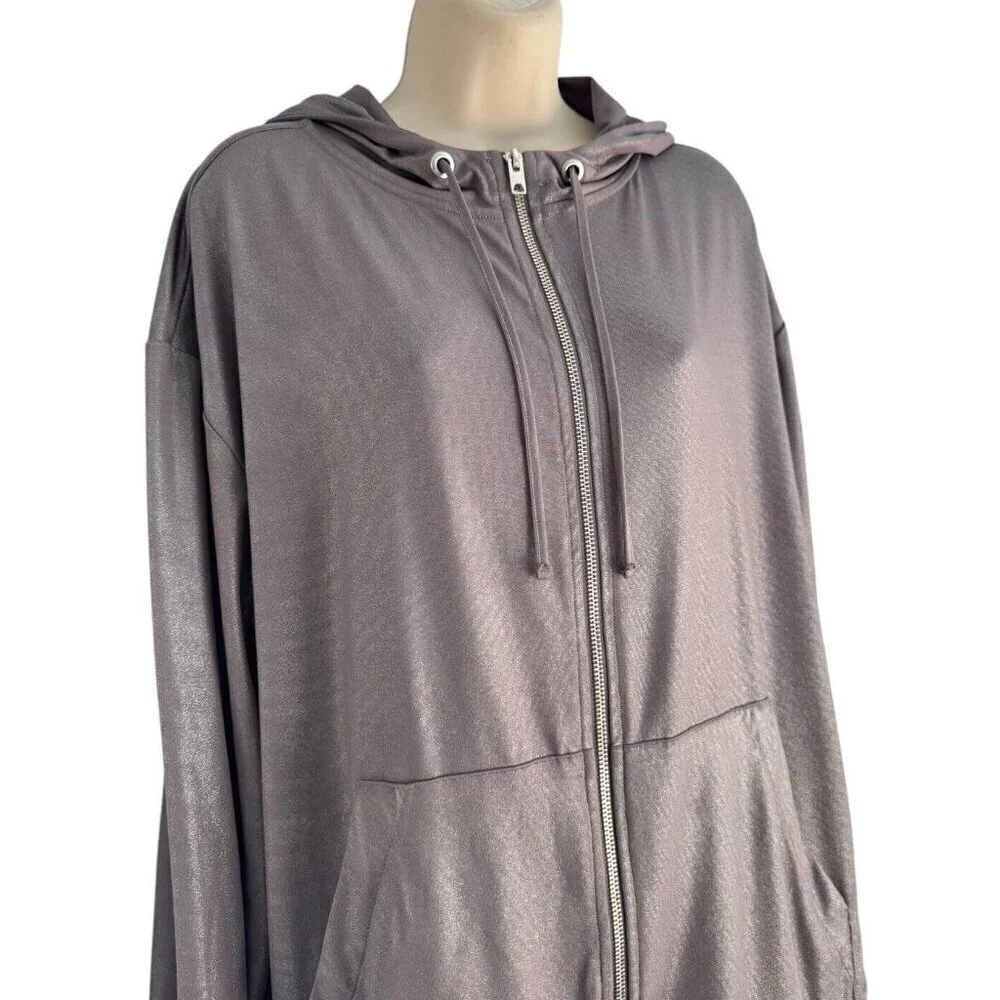 H&M x Coachella Women's Sz L Metallic Silver Hooded Zip Up Jacket Festival